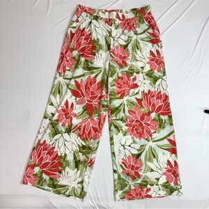 QVC Floral Palazzo Wide-Leg Flowy Boho Pants - Red tones, greens with pockets